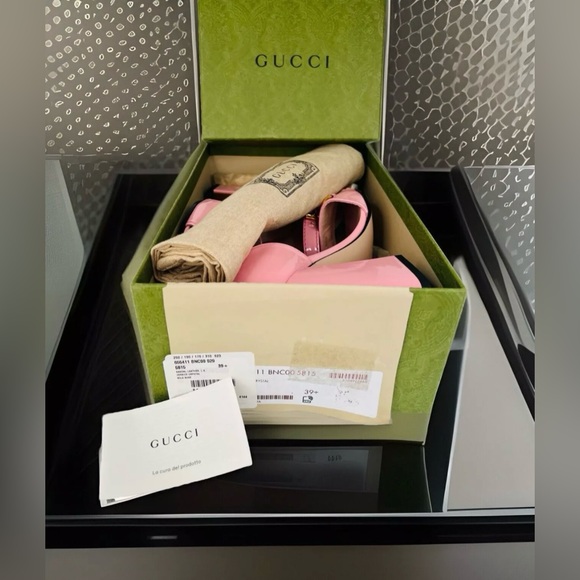 GUCCI Baby Buckle Horsebit Ankle Strap Chunky Heel Patent Leather Sandal EU 39.5 - Picture 2 of 12